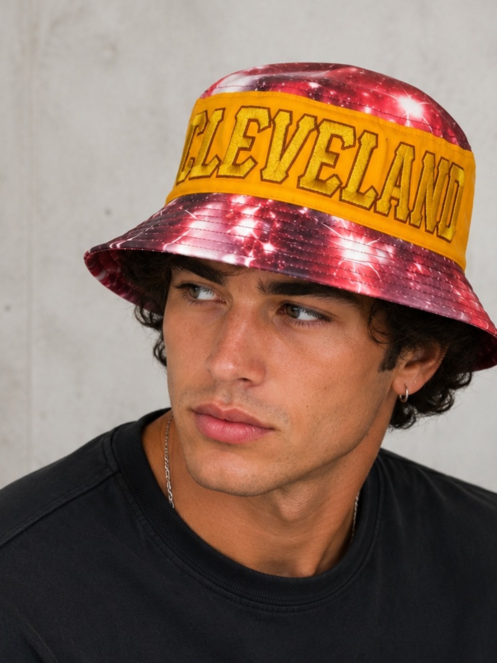 Cleveland Cavaliers Bucket Hat Embroidered Letters Galaxy Print Poolside Summer